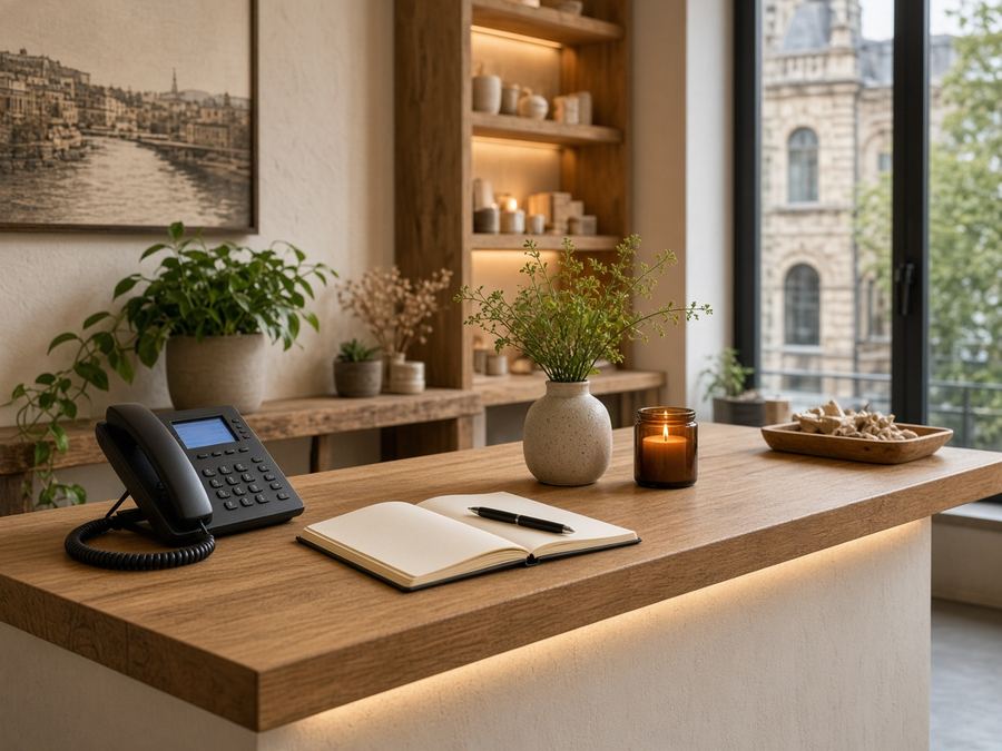 Contact desk at Crispdale Studio in Luxembourg City